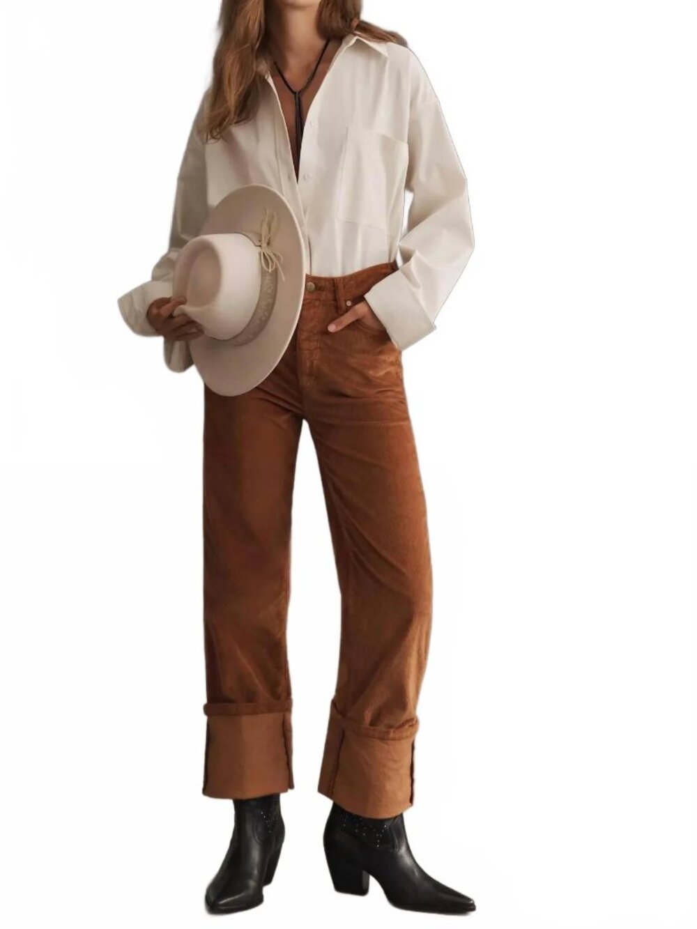 Pilcro | Scotty Cuffed High Rise Straight Corduroy Pant in brown